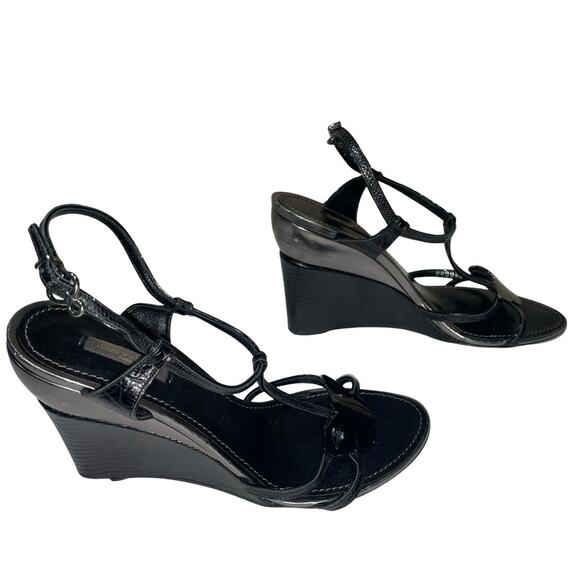 Louis Vuitton Black Croc Embossed Leather Butterfly Wedge Sandals   Size: EU 40 - Picture 5 of 11